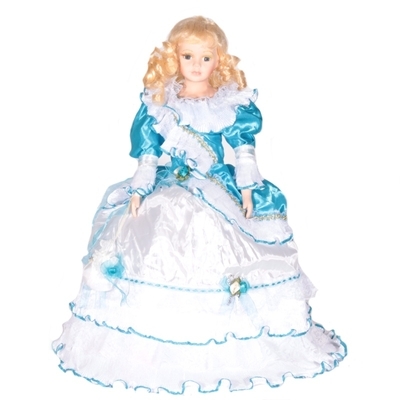 Porcelánová panenka Emma 55 cm blondýnka v zámeckých šatech - 1