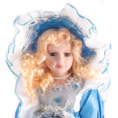 Porcelánová panenka v zámeckých šatech Leontýnka 40 cm modrá - 1