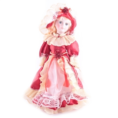 Porcelánová panenka v zámeckých šatech Markétka 40 cm červená - 1