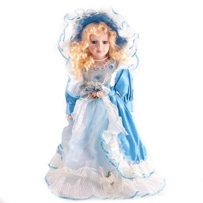 Porcelánová panenka v zámeckých šatech Leontýnka 40 cm modrá - 2