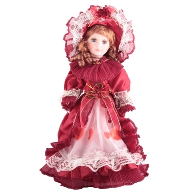 Porcelánová panenka Marie 40 cm červené zámecké šaty - 2