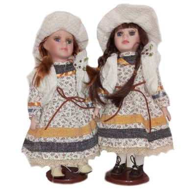 DOLL porcelánové panenky set 2 kusy Alenka 30 cm blond a tmavovláska - 2